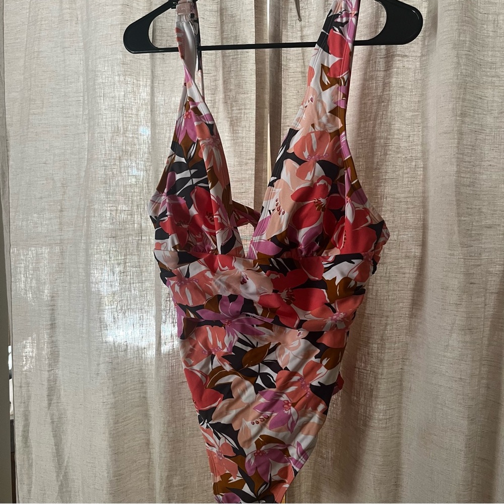 Kona Sol Pink Floral One Piece Swimsuit